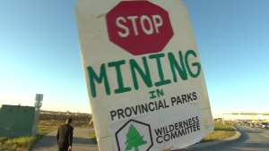 Protesters from the Wilderness Committee held signs and handed out flyers on Kenaston Boulevard and Sterling Lyon Parkway late Wednesday afternoon. (CBC)