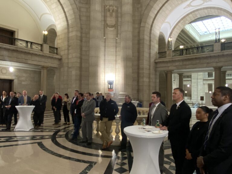 group of people attending lobby day 2024 at the Manitoba legislative buidling